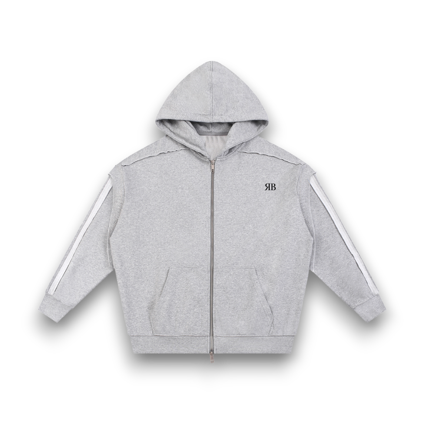 RB Contrast Tape Raw Edge Double Layered Zip W Hoodie