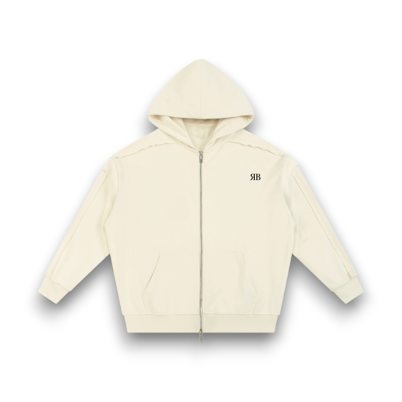 RB Contrast Tape Raw Edge Double Layered Zip W Hoodie