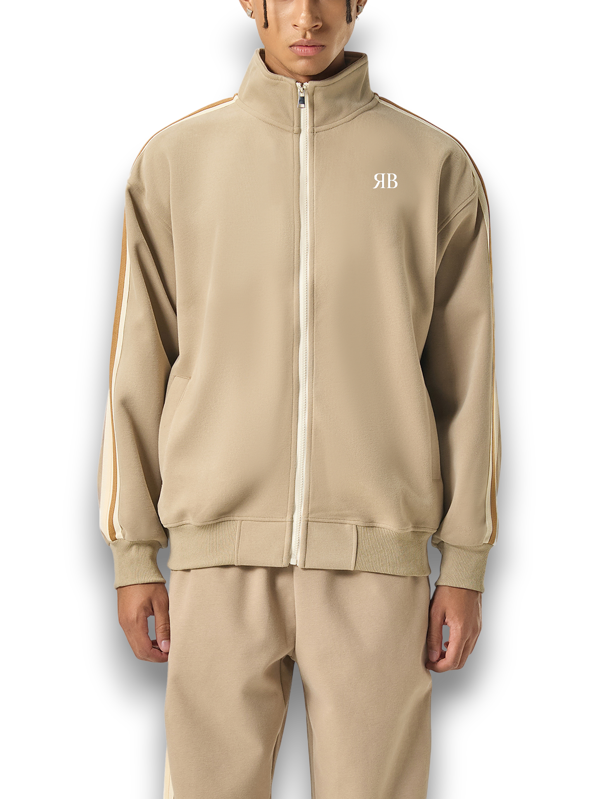 RB Side-Stripe Stand Collar Sand Jacket