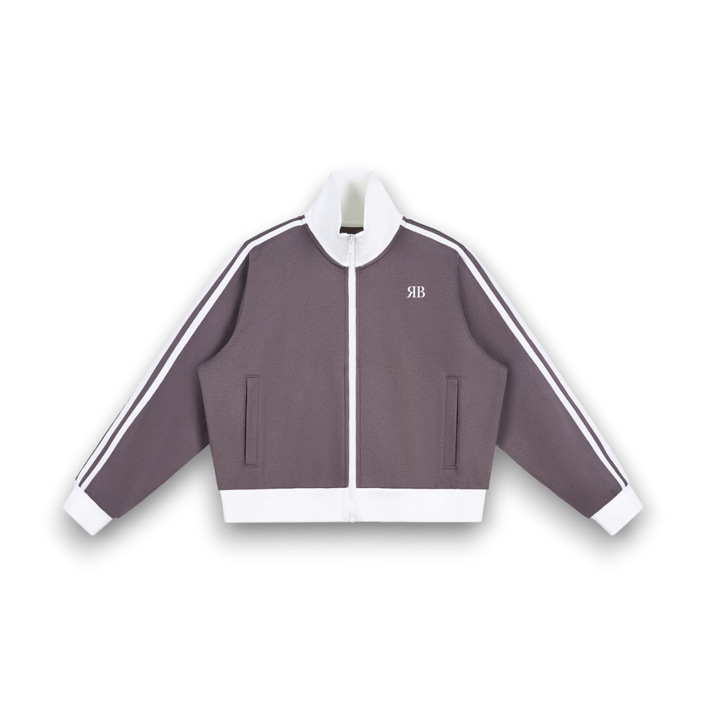 Side Stripe Fleece Cropped Track Plum Jacket