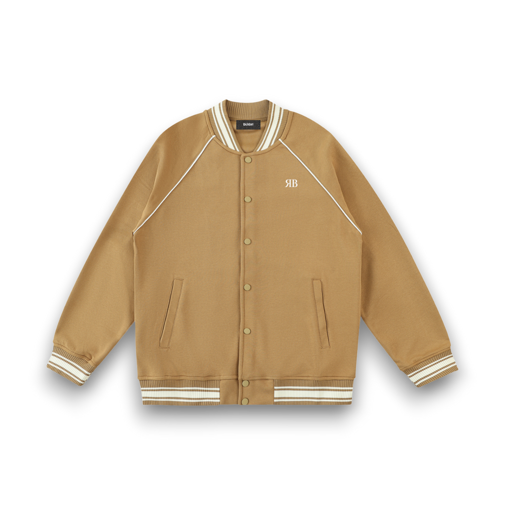 RB Contrast Trim Raglan Varsity Brownie Jacket