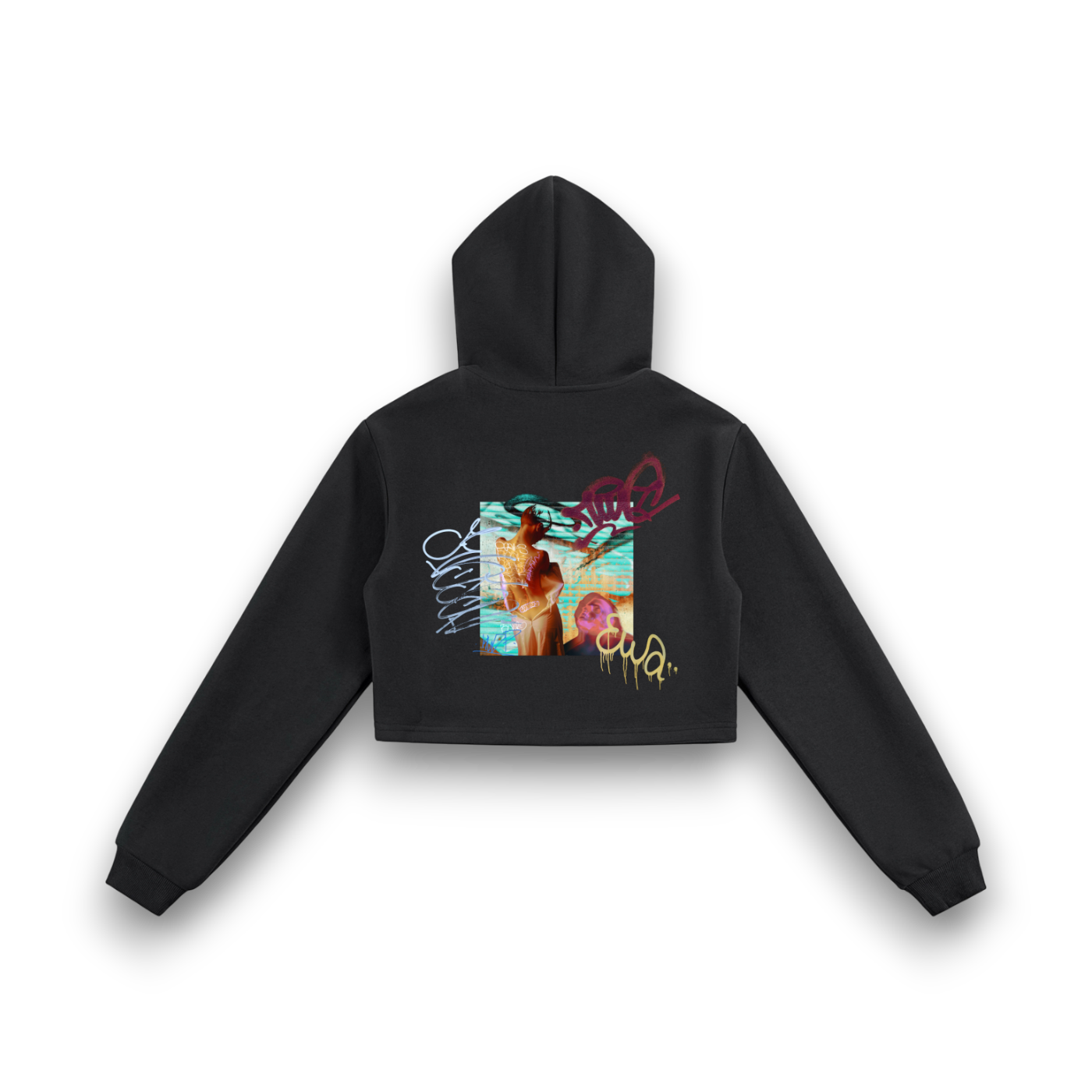 RBx Bunny Graffiti Women Cropped Zip-Up Hoodie