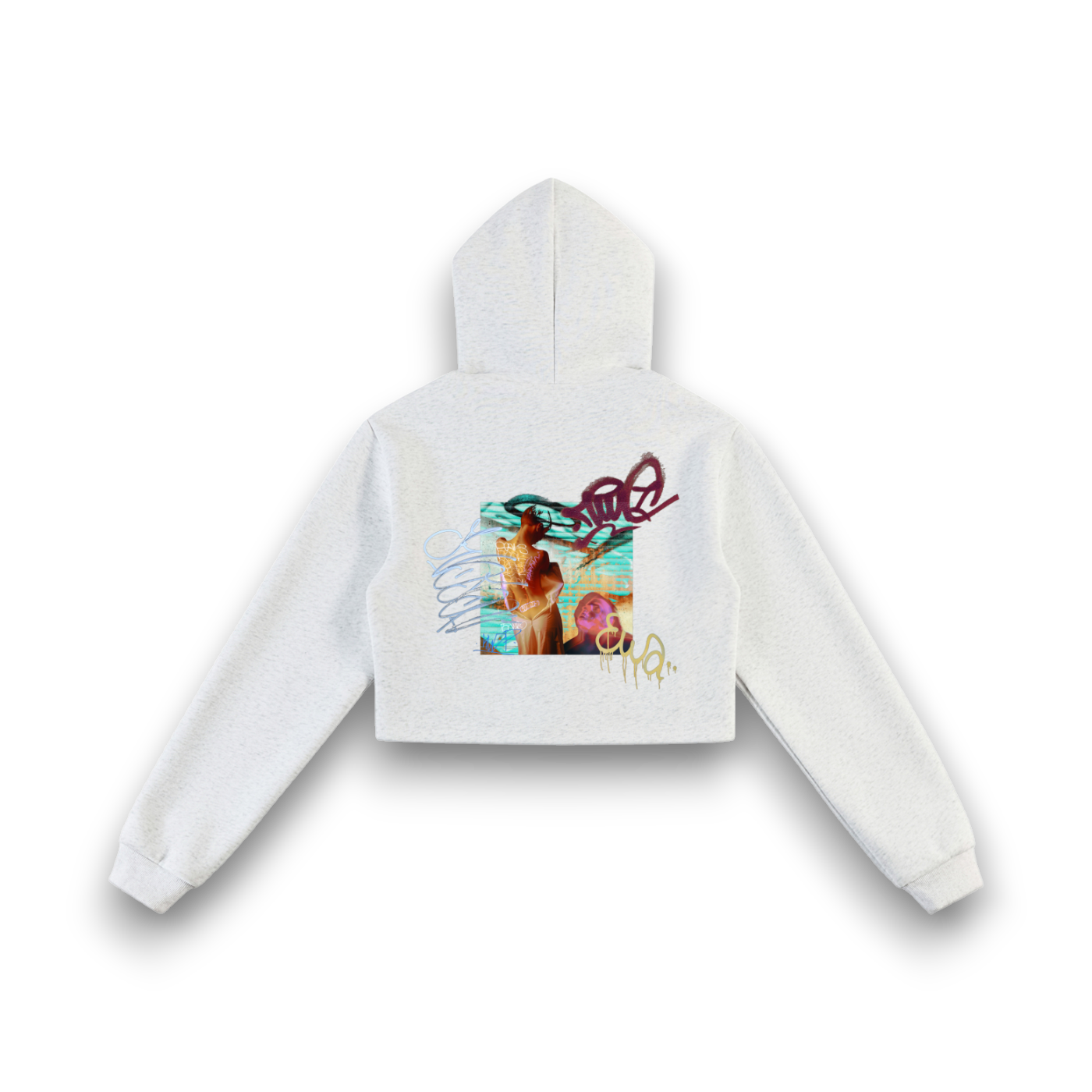 RBx Bunny Graffiti Women Cropped Zip-Up Hoodie