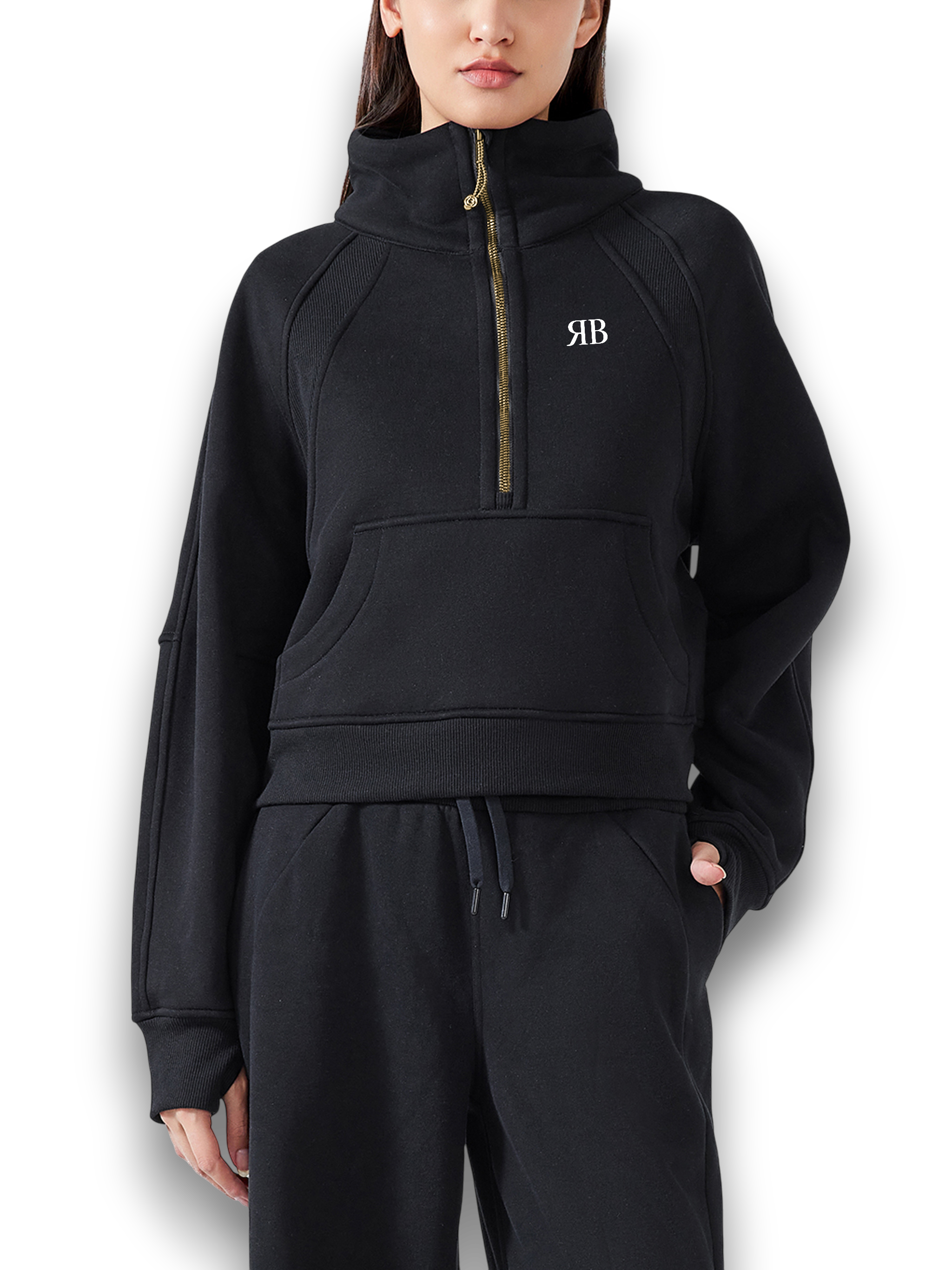 RB Cropped Sand Half Zip Sweatshirt
