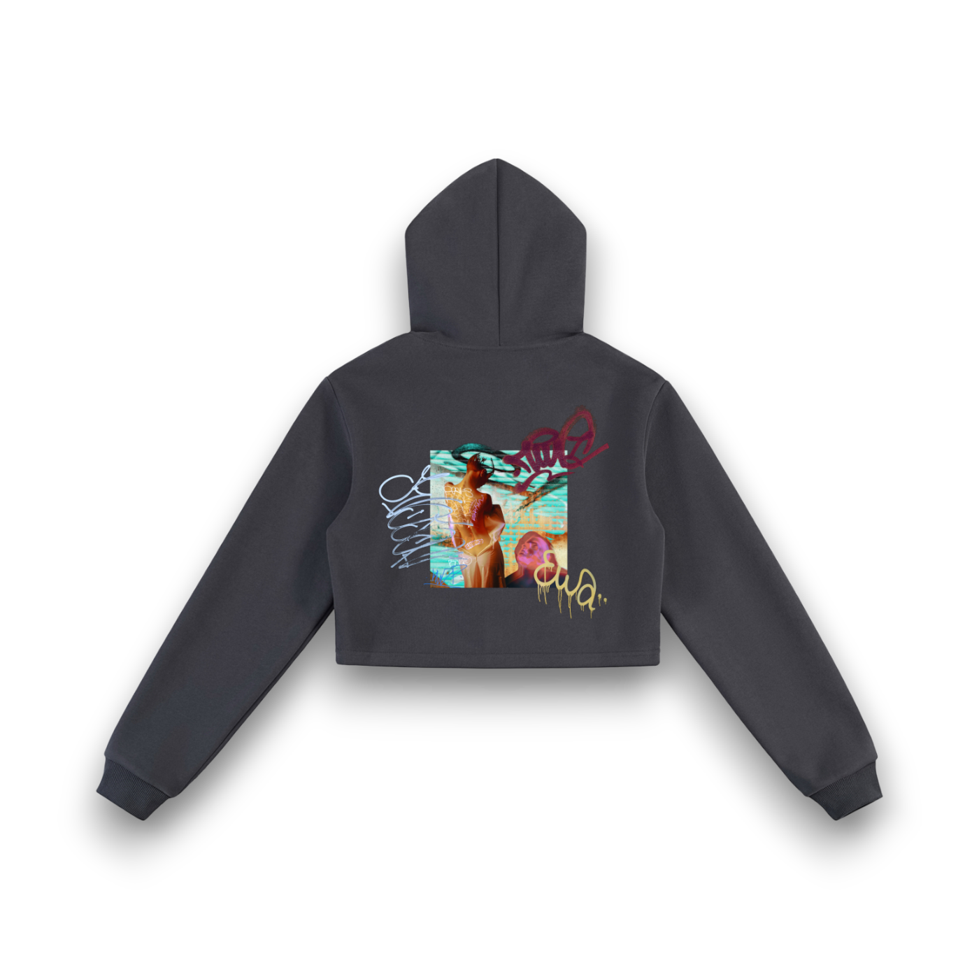 RBx Bunny Graffiti Women Cropped Zip-Up Hoodie