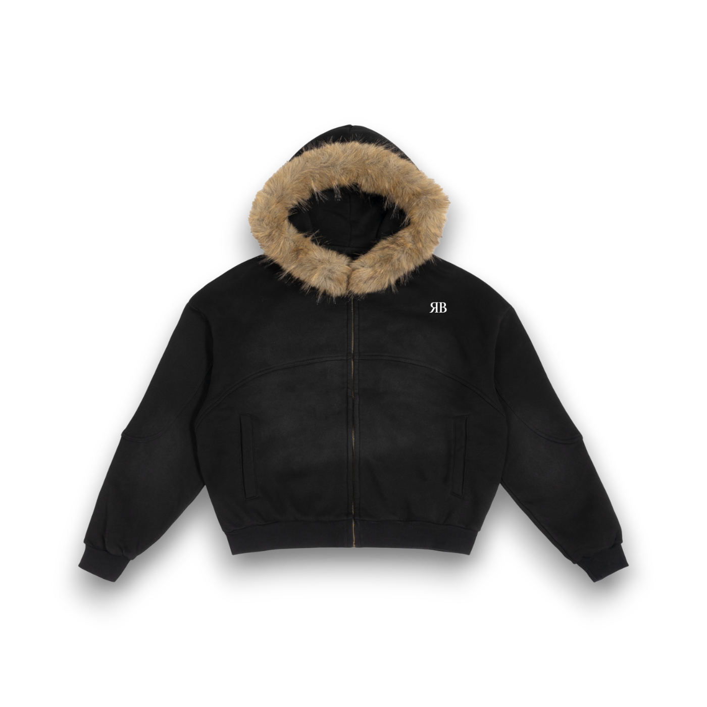 RB Sun Fade Boxy Detachable Fur Hoodie