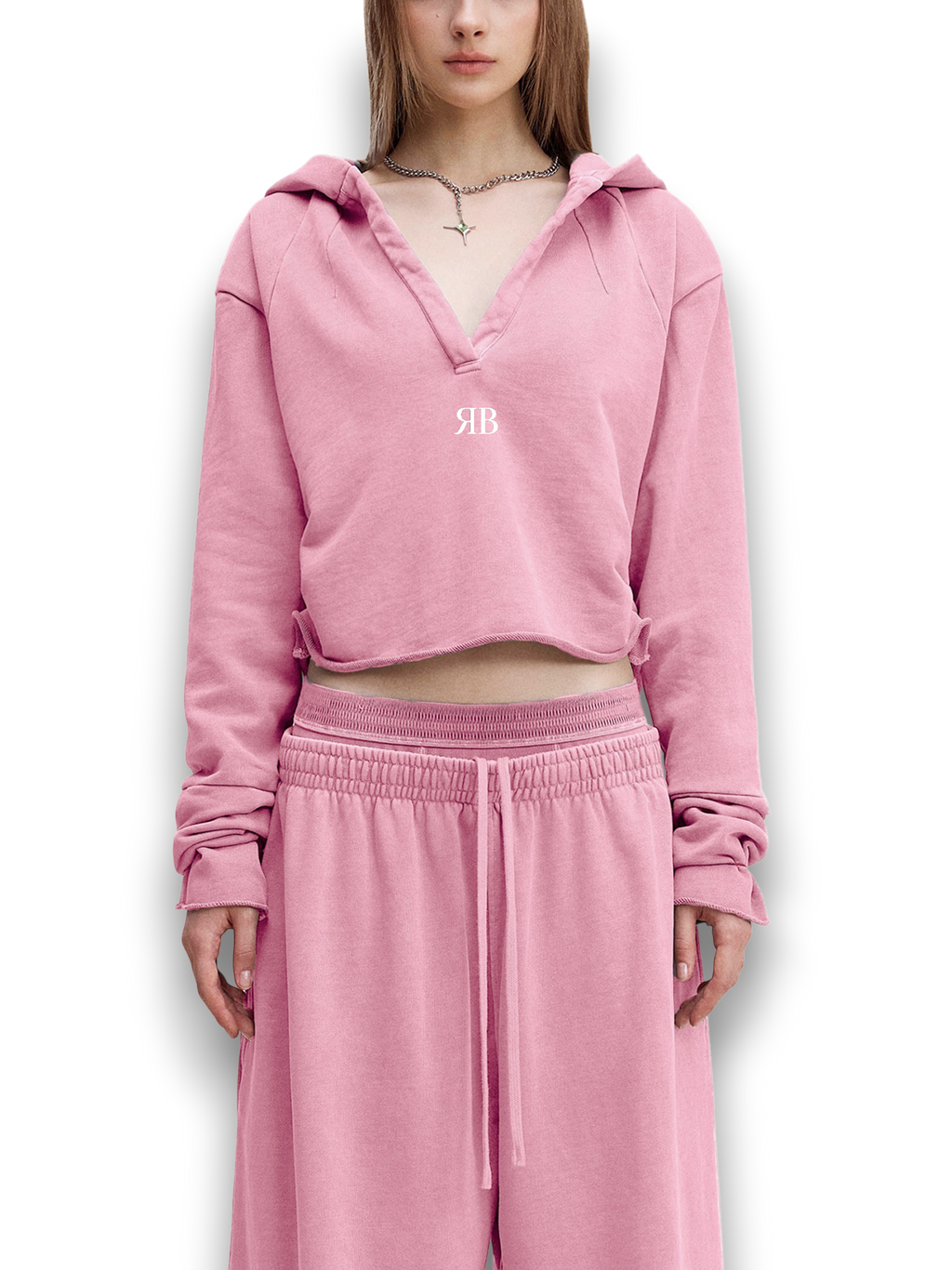 RB Vintage Washed Raw Edge Pink Hoodie