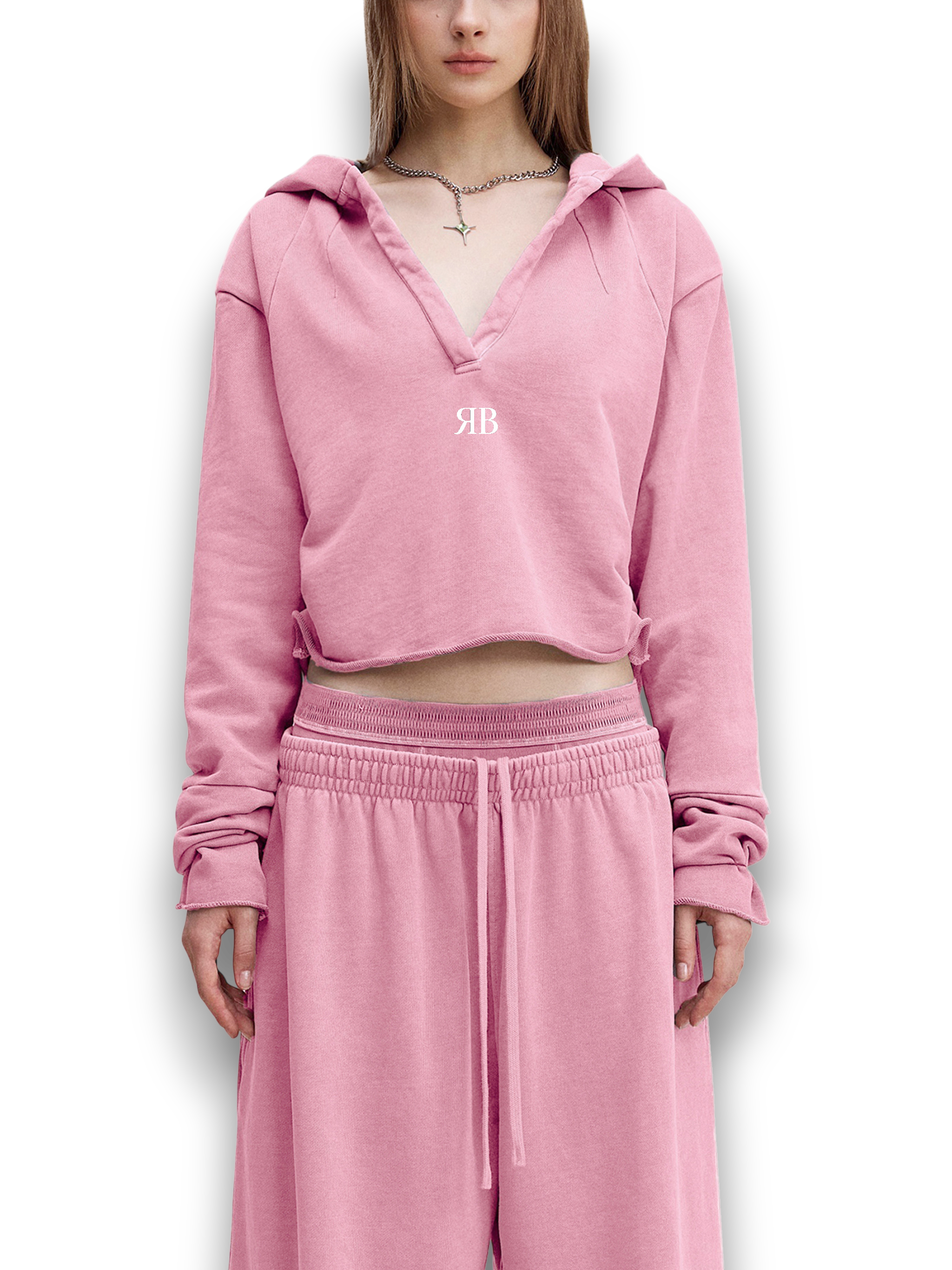 RB Vintage Washed Raw Edge Pink Hoodie